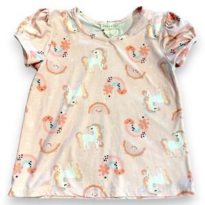 Emma & Elsa Girls Pink Unicorn Rainbow Puff Sleeve Top Shirt Size 5 KDT21102SX-2
